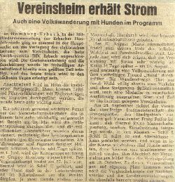 Zeitungsartikel: Vereinsheim erh&auml;lt Strom